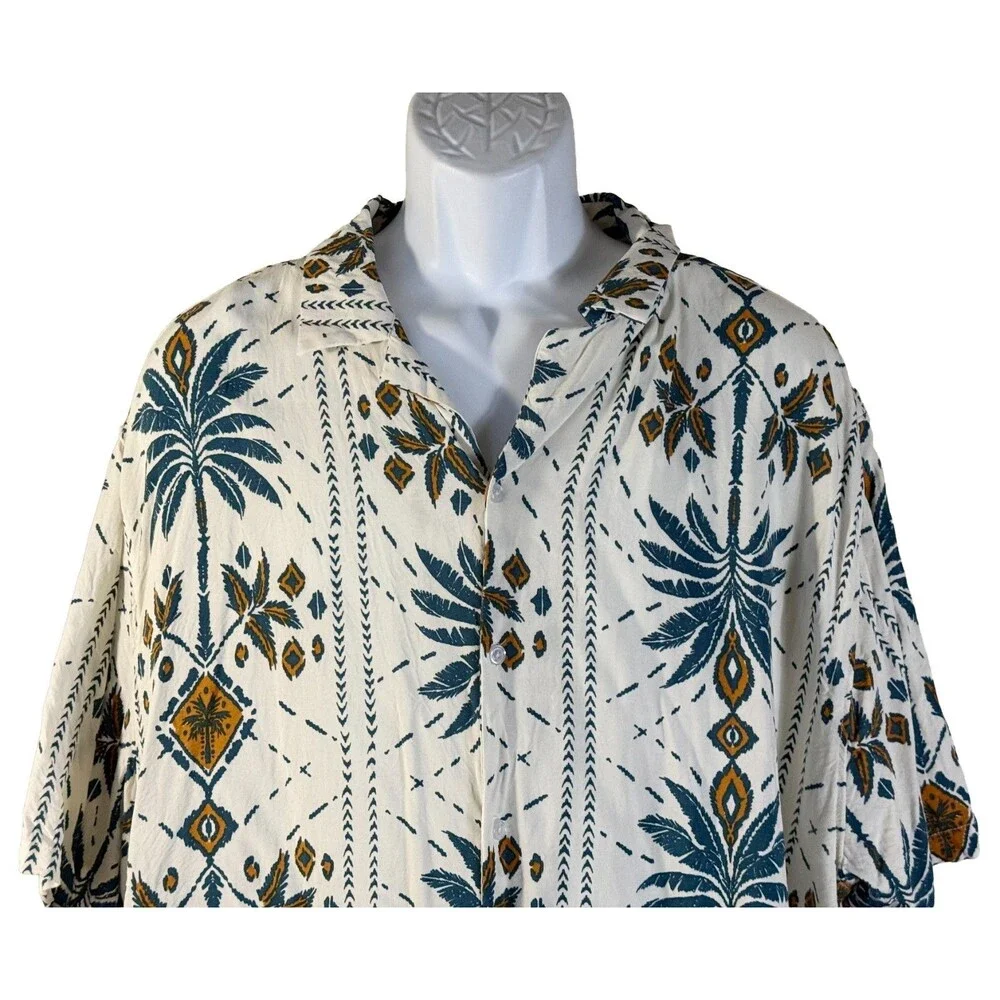 NO BOUNDARIES Men's Short Sleeve Button Down Floral Shirt White‎ 3XL